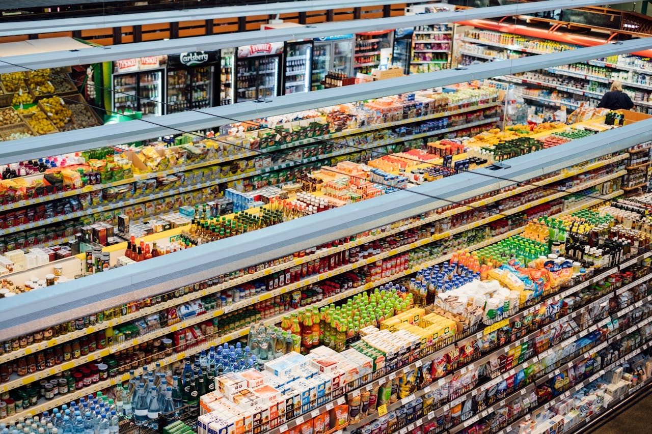 Shelves with Products in Market